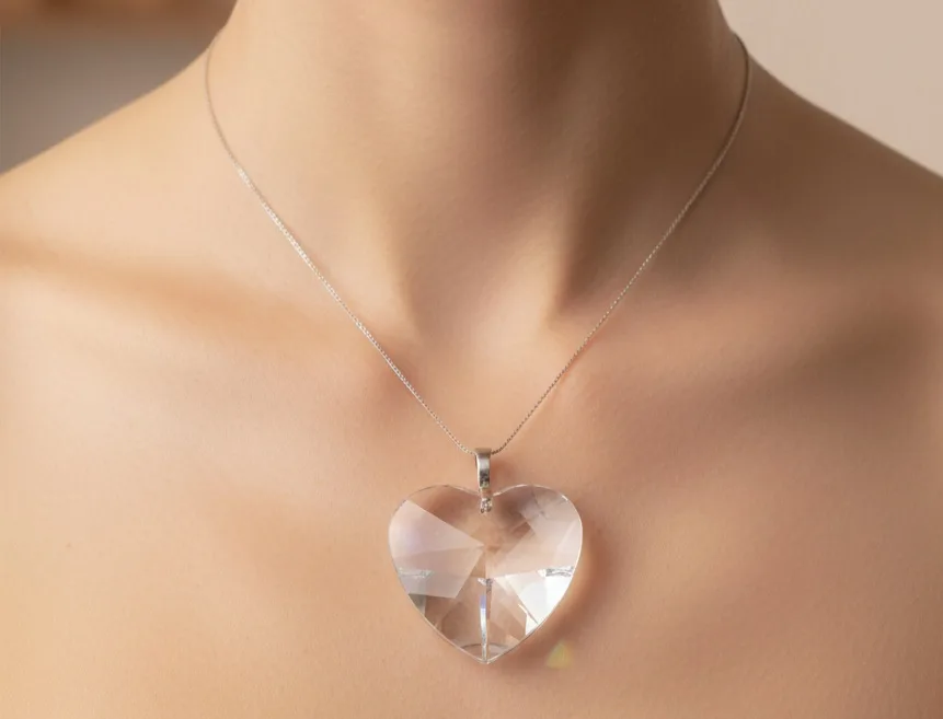 ✨Pingente de Cristal Coração Inspiração Asfour 4,0 cm em Prata 925✨