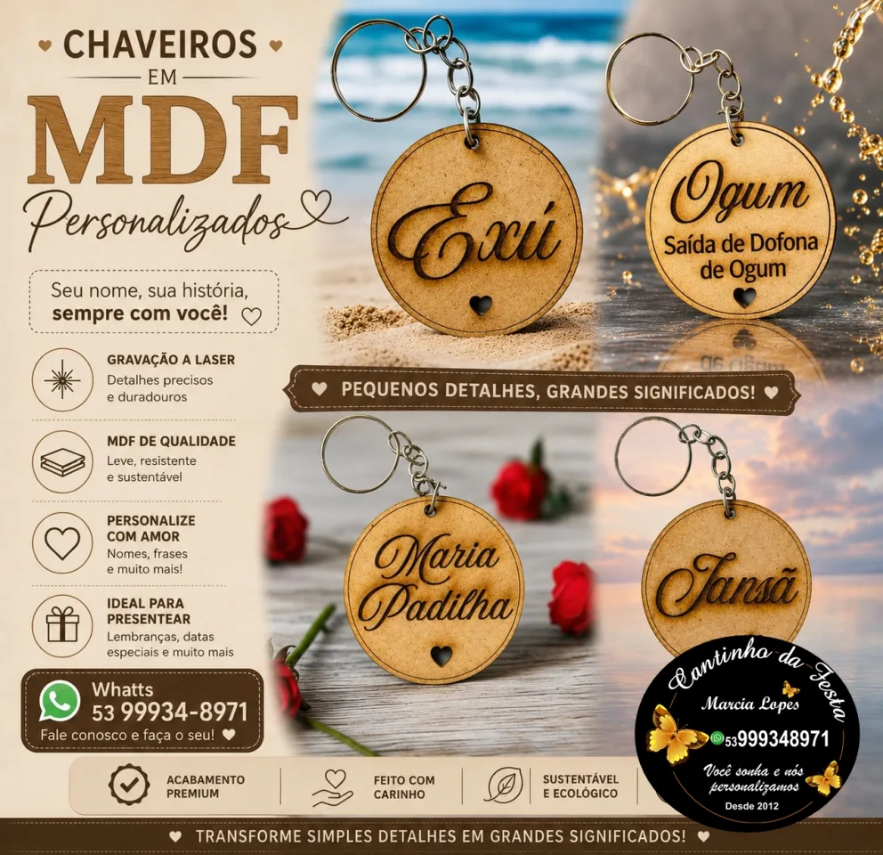 Chaveiros em MDF personalizados