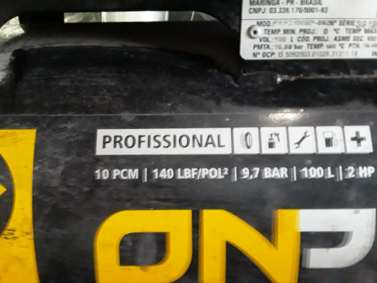 Compressor de Ar profissional  10pcm 140psi 2Hp 100L